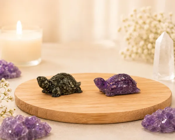 Agatesaura_Arunangshu_Spiritual_Pyrite_&_Amethyst_gemstone_tortoise_combo_Decorative_Showpiece__-__3_cm_(Crystal,_Beige,_Blue)