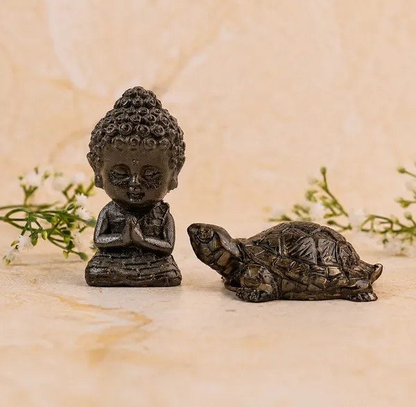 Agatesaura_Rudrakesha_Pyrite_Dust_Buddha_&_Pyrite_Tortoise_Combo_Decorative_Showpiece__-__7_cm_(Crystal,_Black)