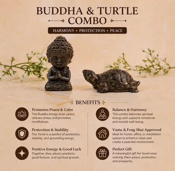 Agatesaura_Rudrakesha_Pyrite_Dust_Buddha_&_Pyrite_Tortoise_Combo_Decorative_Showpiece__-__7_cm_(Crystal,_Black)