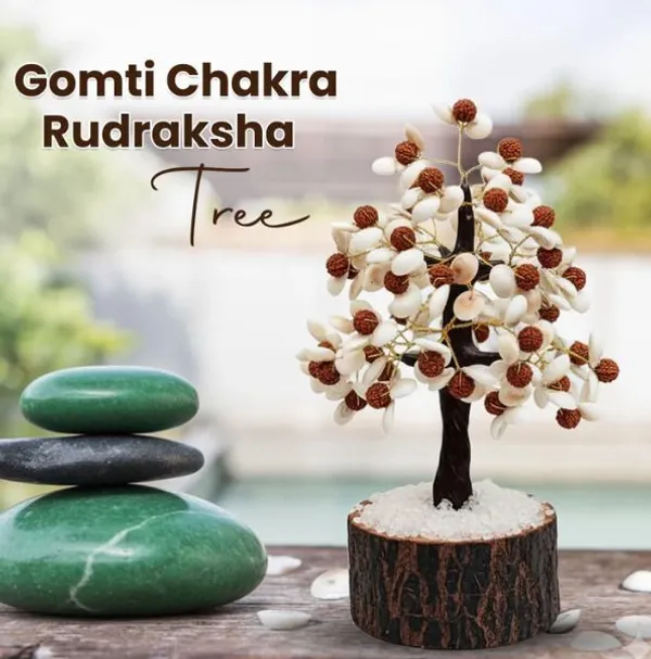 Multiagate_Gomati_Chakra_With_Rudraksha_Tree_Home_Decor_Good_LuckPositive_Energy_200_Beads_Decorative_Showpiece__-__8_cm_(Wood,_Multicolor)