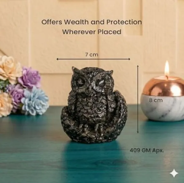 Multiagate_Pyrite_Owl_with_Moon_Base_for_Home_Office_Decor_Gift_Vastu_Feng_Shui_Owl_Decorative_Showpiece__-__9_cm_(Crystal,_Black)