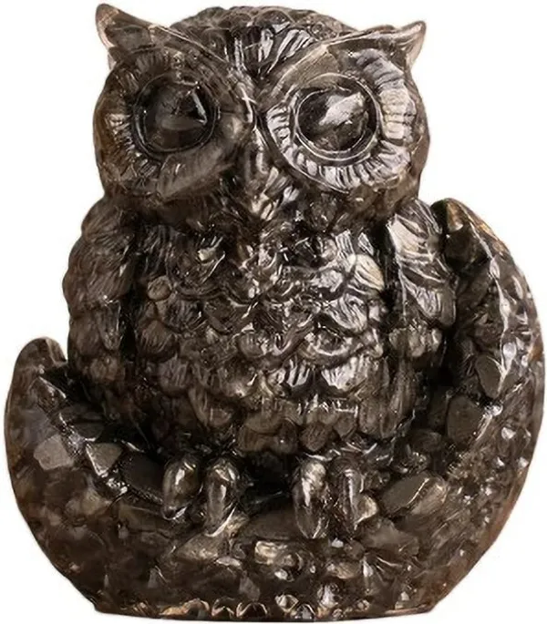 Multiagate_Pyrite_Owl_with_Moon_Base_for_Home_Office_Decor_Gift_Vastu_Feng_Shui_Owl_Decorative_Showpiece__-__9_cm_(Crystal,_Black)