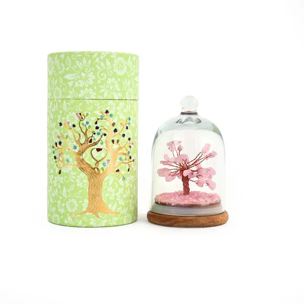 Multiagate_Rose_Quartz_Wish_Tree_in_Glass_Dome_-_Spiritual_Home_Decorative_Showpiece__-__12_cm_(Glass,_Stone,_Wood,_Crystal,_Pink)
