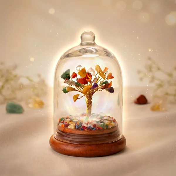 Multiagate_7_Chakra_Crystal_Tree_with_Glass_Dome_for_Home_Decor_&_Meditation_Gift_Decorative_Showpiece__-__15_cm_(Glass,_Stone,_Wood,_Crystal,_Multicolor)