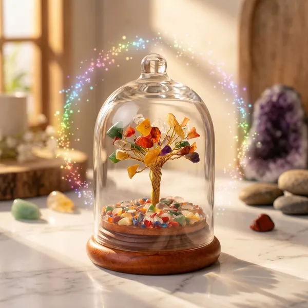 Multiagate_7_Chakra_Crystal_Tree_with_Glass_Dome_for_Home_Decor_&_Meditation_Gift_Decorative_Showpiece__-__15_cm_(Glass,_Stone,_Wood,_Crystal,_Multicolor)