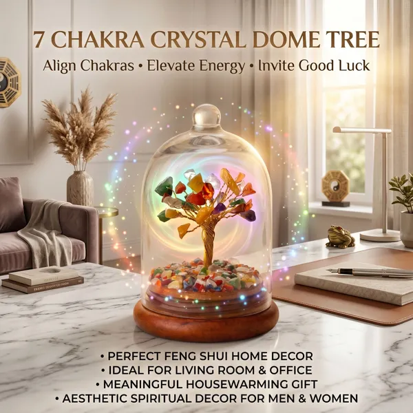 Multiagate_7_Chakra_Crystal_Tree_with_Glass_Dome_for_Home_Decor_&_Meditation_Gift_Decorative_Showpiece__-__15_cm_(Glass,_Stone,_Wood,_Crystal,_Multicolor)