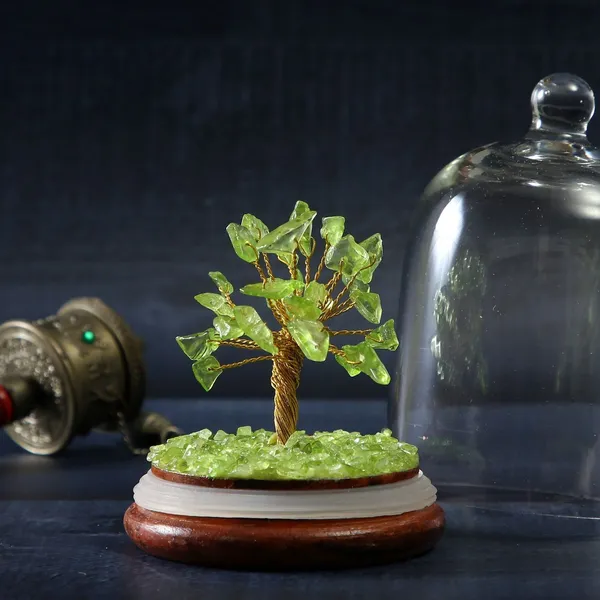 Multiagate_Peridot_Dome_Crystal_Tree_Decorative_Showpiece__-__12_cm_(Glass,_Stone,_Wood,_Crystal,_Green)