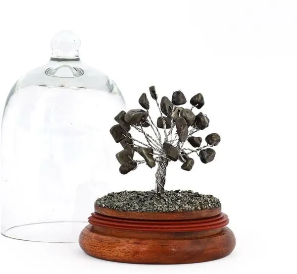 Multiagate_Pyrite_Wish_Tree_in_Glass_Dome_-_Spiritual_Home_Decorative_Showpiece__-__7_cm_(Glass,_Stone,_Wood,_Crystal,_Black)