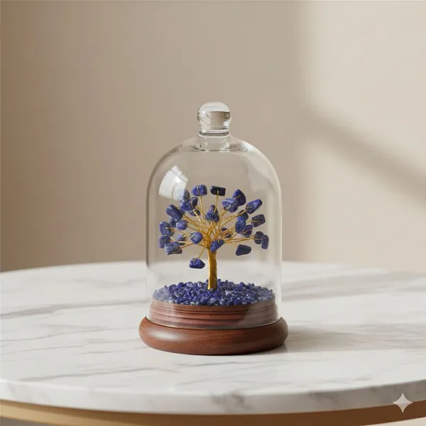 Multiagate_Lapis_Lazuli_Glass_Dome_Wish_Tree_Decorative_Showpiece__-__12_cm_(Glass,_Stone,_Wood,_Crystal,_Multicolor)