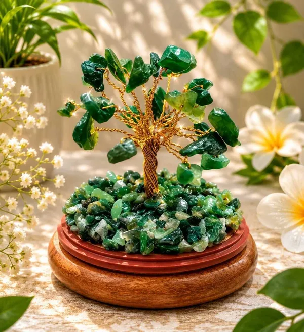 Multiagate_The_green_aventurine_dome_tree_for_home_and_office_Decorative_Showpiece__-__20_cm_(Glass,_Stone,_Wood,_Crystal,_Dark_Green)