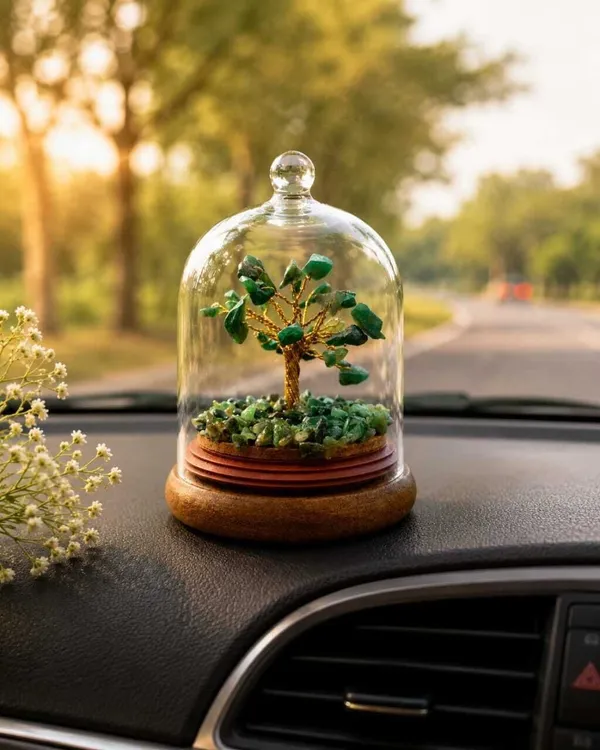 Multiagate_The_green_aventurine_dome_tree_for_home_and_office_Decorative_Showpiece__-__20_cm_(Glass,_Stone,_Wood,_Crystal,_Dark_Green)