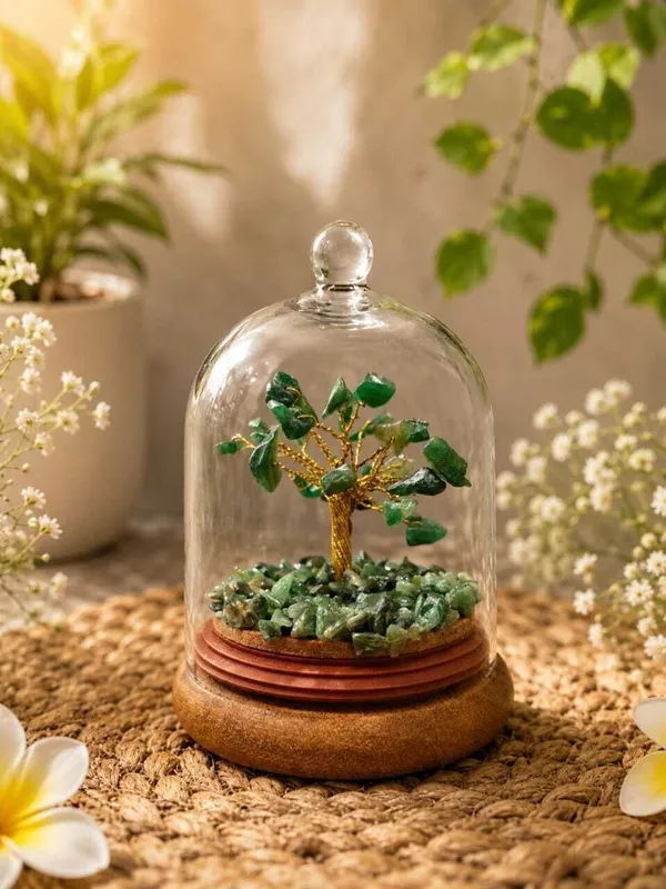 Multiagate_The_green_aventurine_dome_tree_for_home_and_office_Decorative_Showpiece__-__20_cm_(Glass,_Stone,_Wood,_Crystal,_Dark_Green)