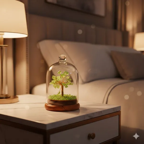 Multiagate_Peridot_Wish_Tree_in_Glass_Dome_-_Spiritual_Home_Decor_Decorative_Showpiece__-__12_cm_(Glass,_Stone,_Wood,_Crystal,_Multicolor)