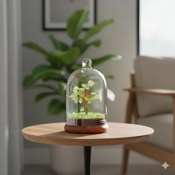 Multiagate_Peridot_Wish_Tree_in_Glass_Dome_-_Spiritual_Home_Decor_Decorative_Showpiece__-__12_cm_(Glass,_Stone,_Wood,_Crystal,_Multicolor)
