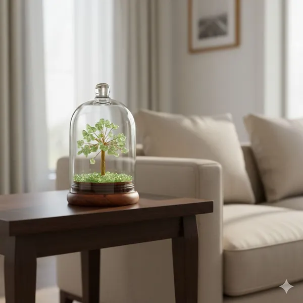 Multiagate_Peridot_Wish_Tree_in_Glass_Dome_-_Spiritual_Home_Decor_Decorative_Showpiece__-__12_cm_(Glass,_Stone,_Wood,_Crystal,_Multicolor)