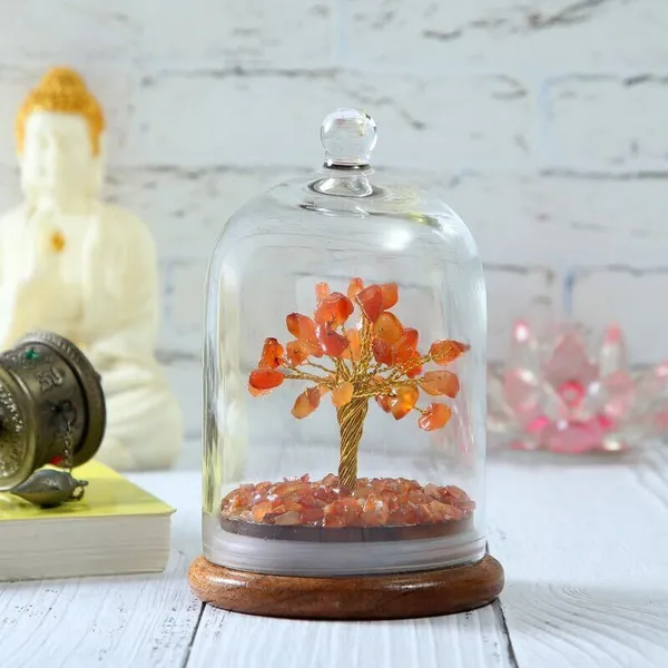 Multiagate_Carnelian_Crystal_Dome_Wish_Tree_Decorative_Showpiece__-__12_cm_(Glass,_Stone,_Wood,_Crystal,_Orange,_Multicolor)