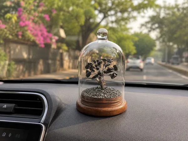 Multiagate_Original_Pyrite_Crystal_Tree_in_Glass_Dome_Decorative_Showpiece__-__20_cm_(Glass,_Stone,_Wood,_Crystal,_Copper)