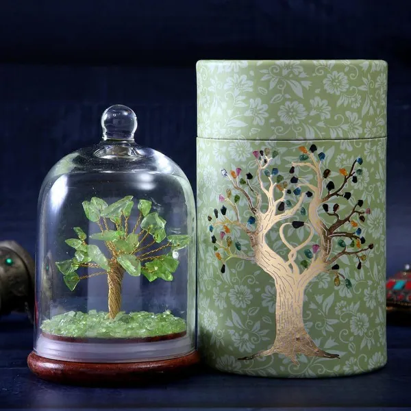 Multiagate_Peridot_Gemstone_Crystal_Dome_Wish_Tree_Decorative_Showpiece__-__12_cm_(Glass,_Stone,_Wood,_Crystal,_Orange,_Multicolor)