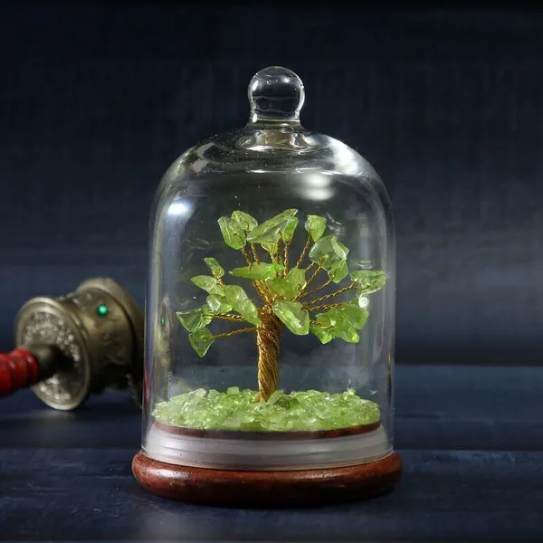 Multiagate_Peridot_Gemstone_Crystal_Dome_Wish_Tree_Decorative_Showpiece__-__12_cm_(Glass,_Stone,_Wood,_Crystal,_Orange,_Multicolor)