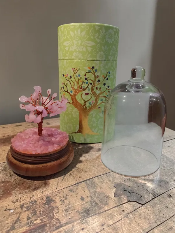 Multiagate_The_rose_quartz_dome_tree_Decorative_Showpiece__-__20_cm_(Glass,_Stone,_Wood,_Crystal,_Pink,_Brown)