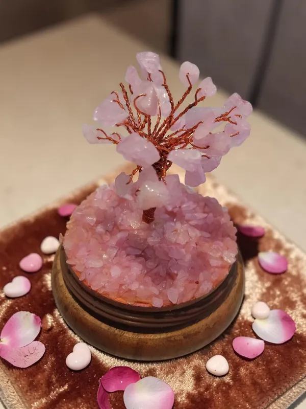Multiagate_The_rose_quartz_dome_tree_Decorative_Showpiece__-__20_cm_(Glass,_Stone,_Wood,_Crystal,_Pink,_Brown)