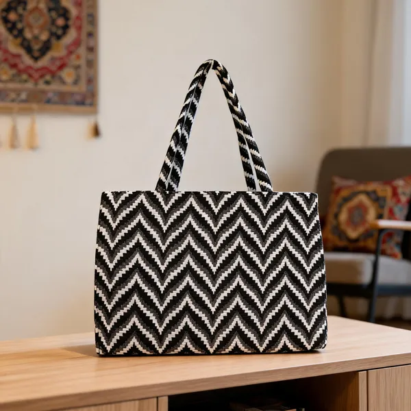 Black_Woven_Chevron_Tote_Bag_For_Women