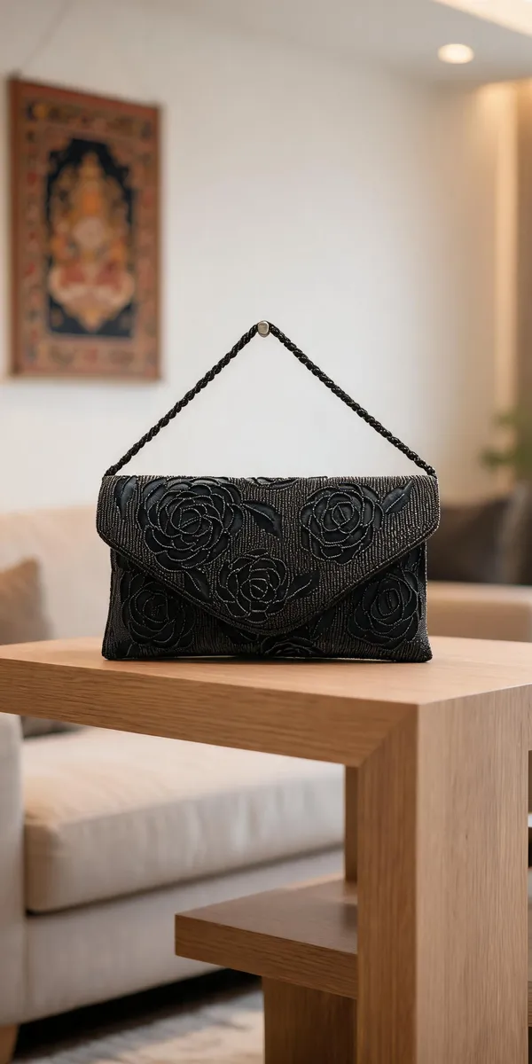 Black_Beaded_Floral_Clutch_Bag_For_Women