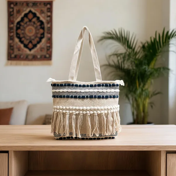 Beige_And_Black_Woven_Embellished_Tote_Bag_For_Women
