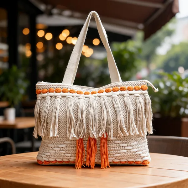 Beige_And_Orange_Woven_Fringe_Tote_Bag_For_Women