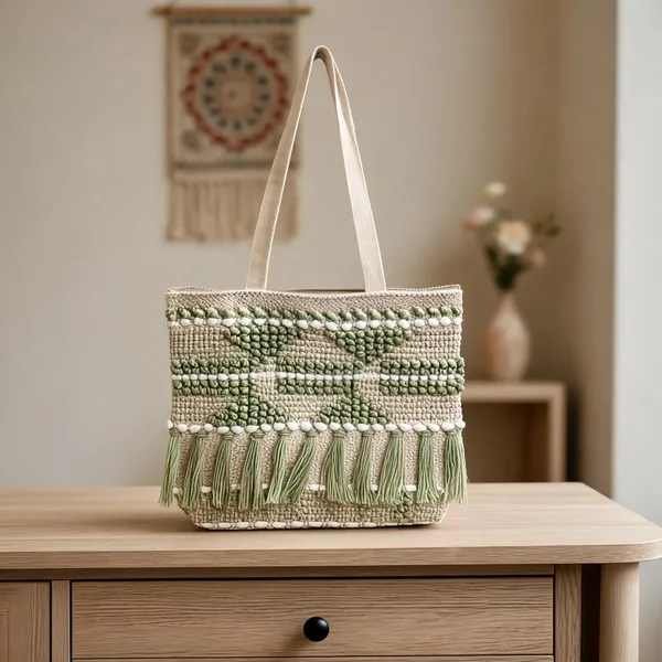 Beige_And_Green_Woven_Embroidered_Tote_Bag_For_Women