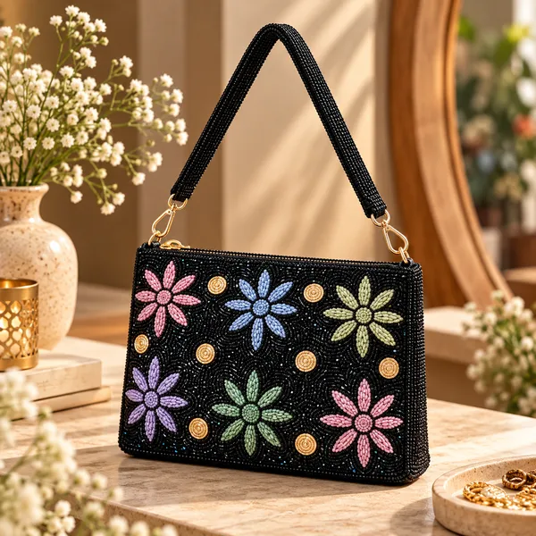 Black_Beaded_Floral_Shoulder_Bag_For_Women