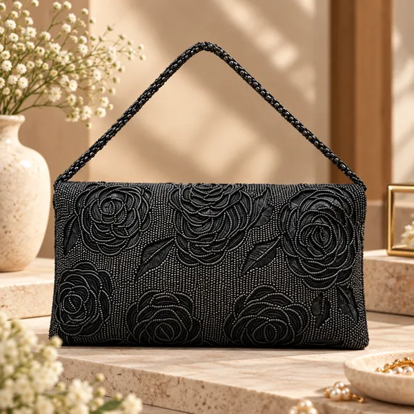Black_Beaded_Floral_Clutch_Bag_For_Women
