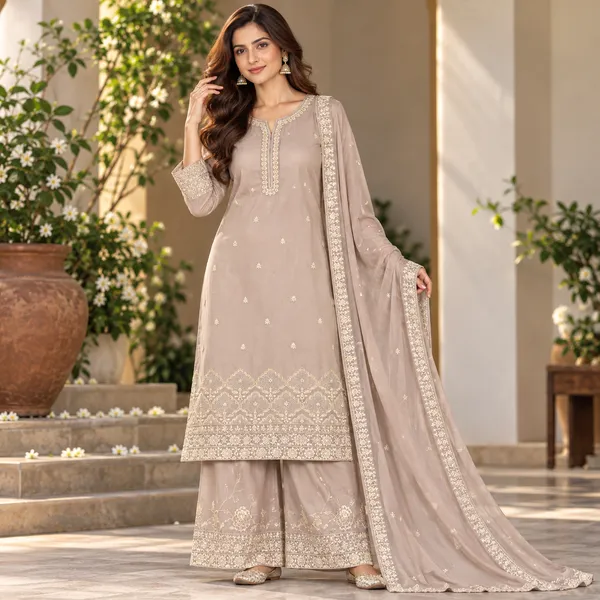 Beige_Embroidered_Kurta_Set_For_Women_