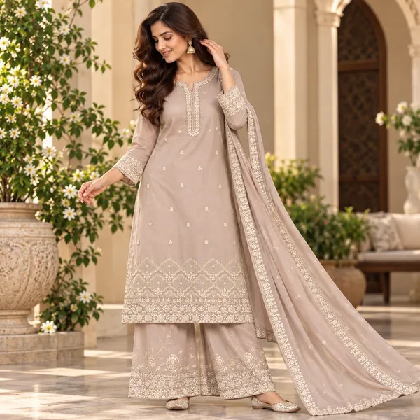 Beige_Embroidered_Kurta_Set_For_Women_