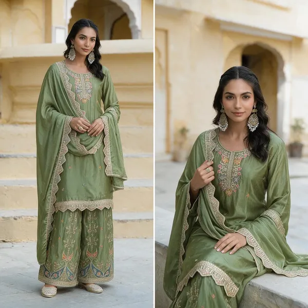 Green_Kurta_Set_With_Dupatta_Viscose_Silk_For_Women