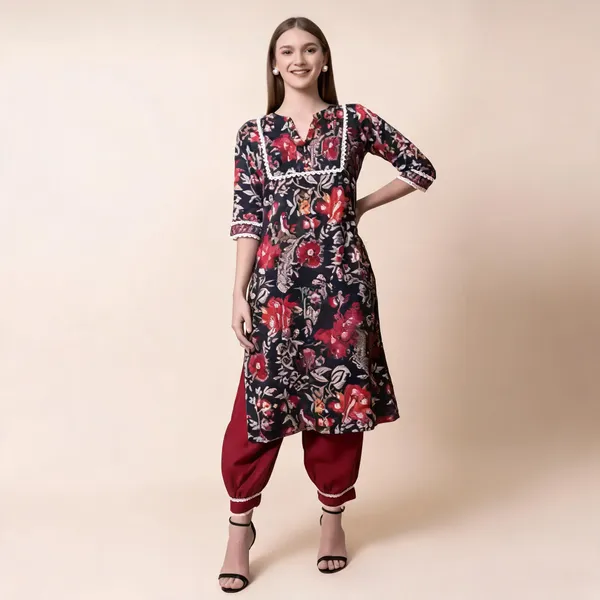 Black_Floral_Print_Kurta_Set_for_Women