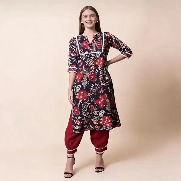 Black_Floral_Print_Kurta_Set_for_Women