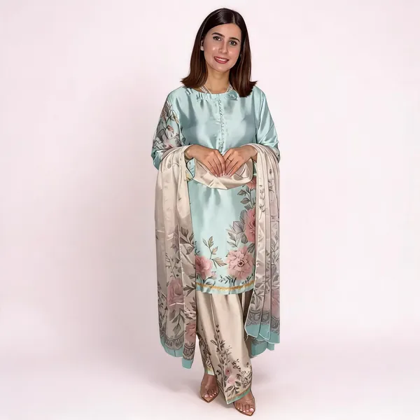 Aqua_Floral_Print_Straight_Kurta_Set_For_Women