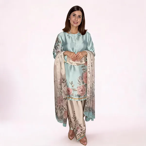 Aqua_Floral_Print_Straight_Kurta_Set_For_Women