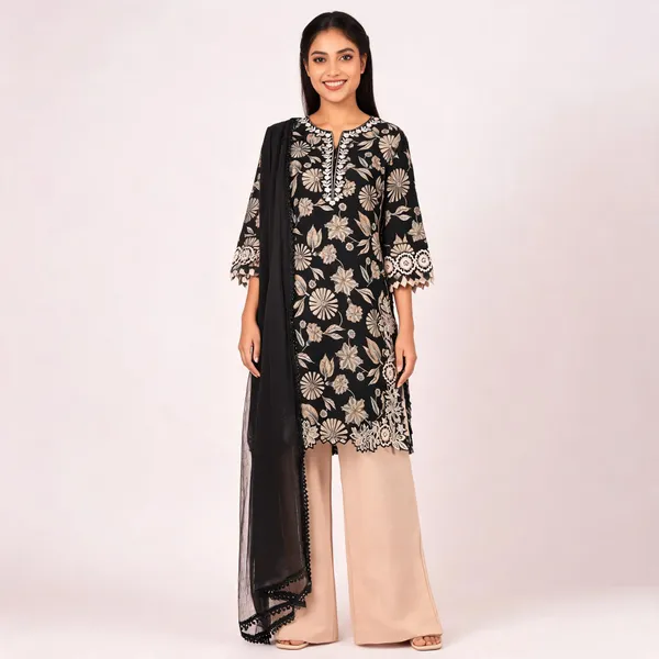 Black_Rayon_Printed_Kurta_Set_With_Dupatta_For_Women