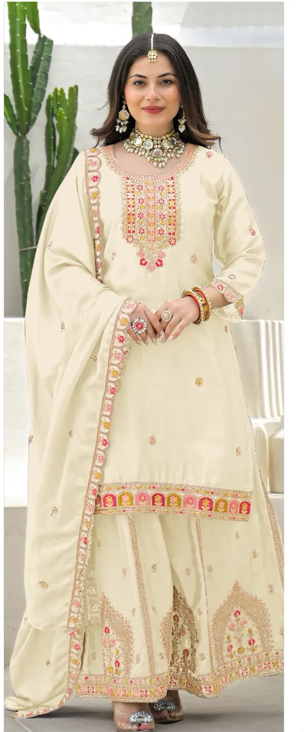 Green_Kurta_Palazzo_Set_Viscose_Silk_For_Women