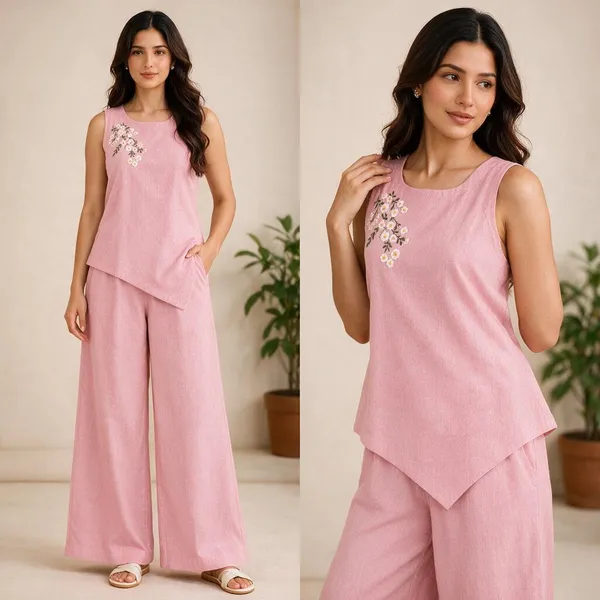 Pink_Linen_Asymmetric_Co-Ord_Set_For_Women