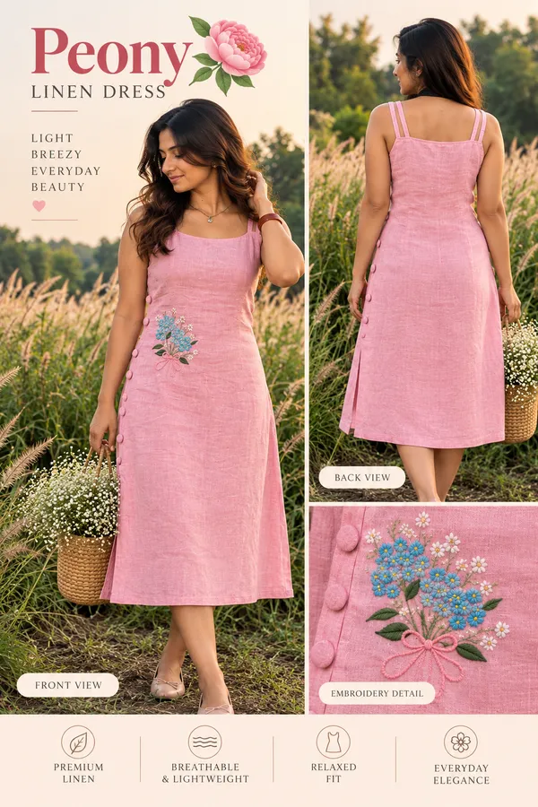 Pink_Linen_Relaxed_Fit_Midi_Dress_For_Women