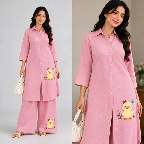 Pink_Linen_Straight_Kurta_Palazzo_Co-Ord_Set_For_Women