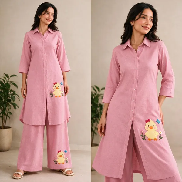 Pink_Linen_Straight_Kurta_Palazzo_Co-Ord_Set_For_Women