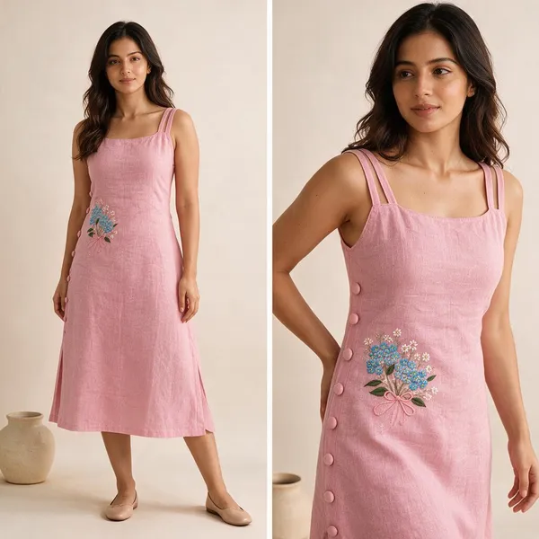 Pink_Linen_Relaxed_Fit_Midi_Dress_For_Women