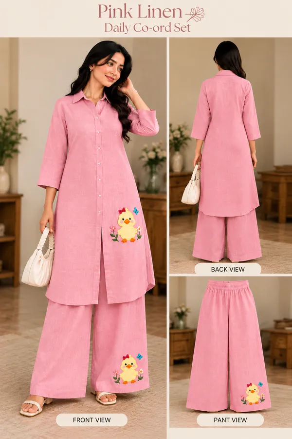 Pink_Linen_Straight_Kurta_Palazzo_Co-Ord_Set_For_Women