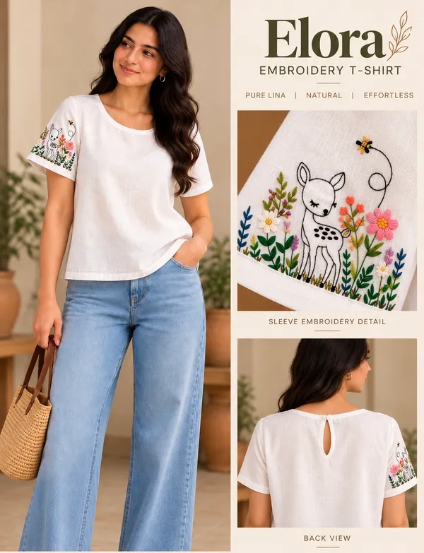 White_Linen_Regular_Fit_Embroidered_T-Shirt_For_Women