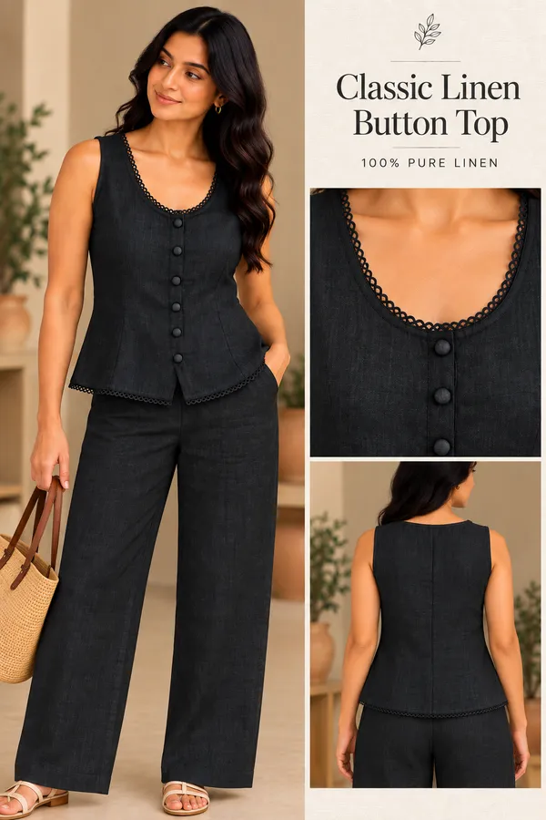 Black_Linen_Sleeveless_Button_Top_for_Women