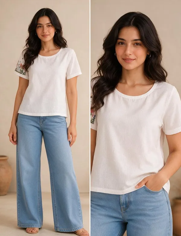 White_Linen_Regular_Fit_Embroidered_T-Shirt_For_Women